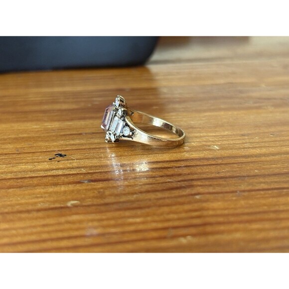 Lovely Octagon Cut Pink Cubic Zirconia ring Gold Tone Yellow Gold Plated Size7.5 - Picture 9 of 10
